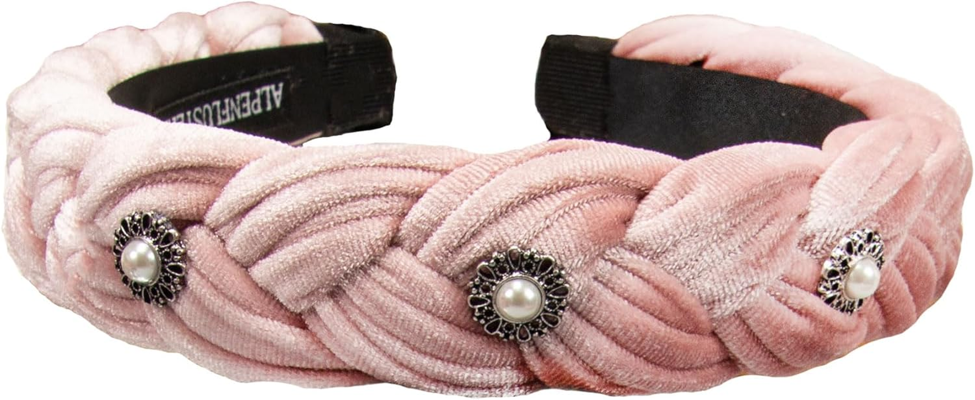 Alpenfl&uuml;stern Helena Women'S Costume Headband Velvet Braided Look &ndash; Women'S Hair Accessories Braided with Pearl Ornament, Hair Band Non-Slip for Dirndl (Powder Pink) ADV133