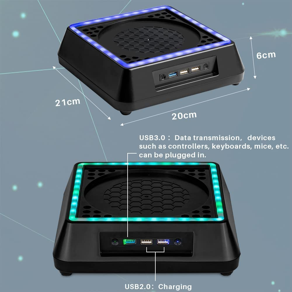 Iesooy Upgraded Cooling Fan for Xbox Series X, RGB LED Light Stand Base with 3 Levels Adjustable Speed Cooling Fan Cooler System, Low Noise, Extra 3 USB Ports(Black) image number 6
