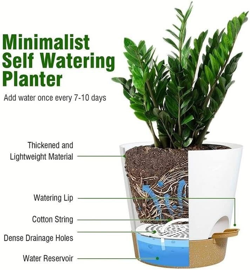 2 Pcs Self Watering Planter Garden Indoor Outdoor Plants Flower Pot 8 Inch White image number 5