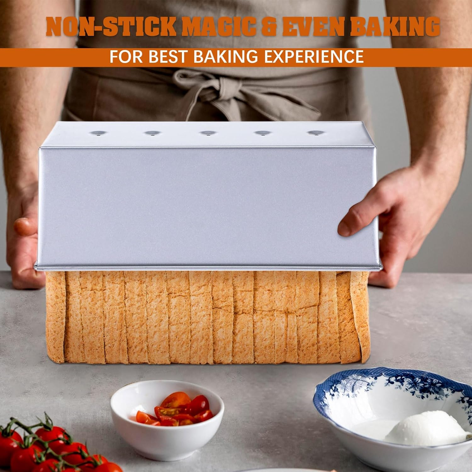 2 Pack Pullman Loaf Pan with Lid, 13X4 Inch Large Capacity Bread Loaf Pan with Cover, Non-Stick Bakeware for Baking and Toasting image number 2