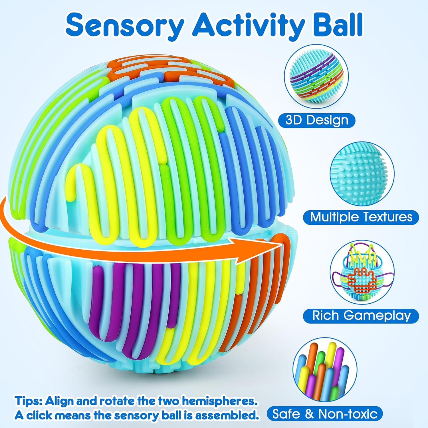 Sensory Fidget Toys for Kids Adults, Sensory Activity Ball with 20 Strings, Sensory Toys for Autism ADHD Calming Focus Stress Relief, Travel-Friendly Toys with Portable Storage Bag image number 5