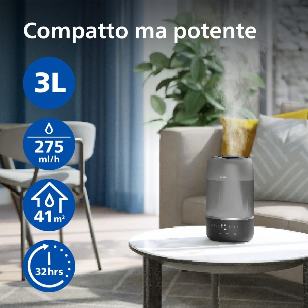 Philips Smart Humidifier - Compact but Powerful, Sky High Mist, 32H Running Time, 3L Reservoir, Aromatherapy, Silent Sleep Mode with Night Light, Ideal for Rooms up to 41M2 (HU1510/03) image number 1