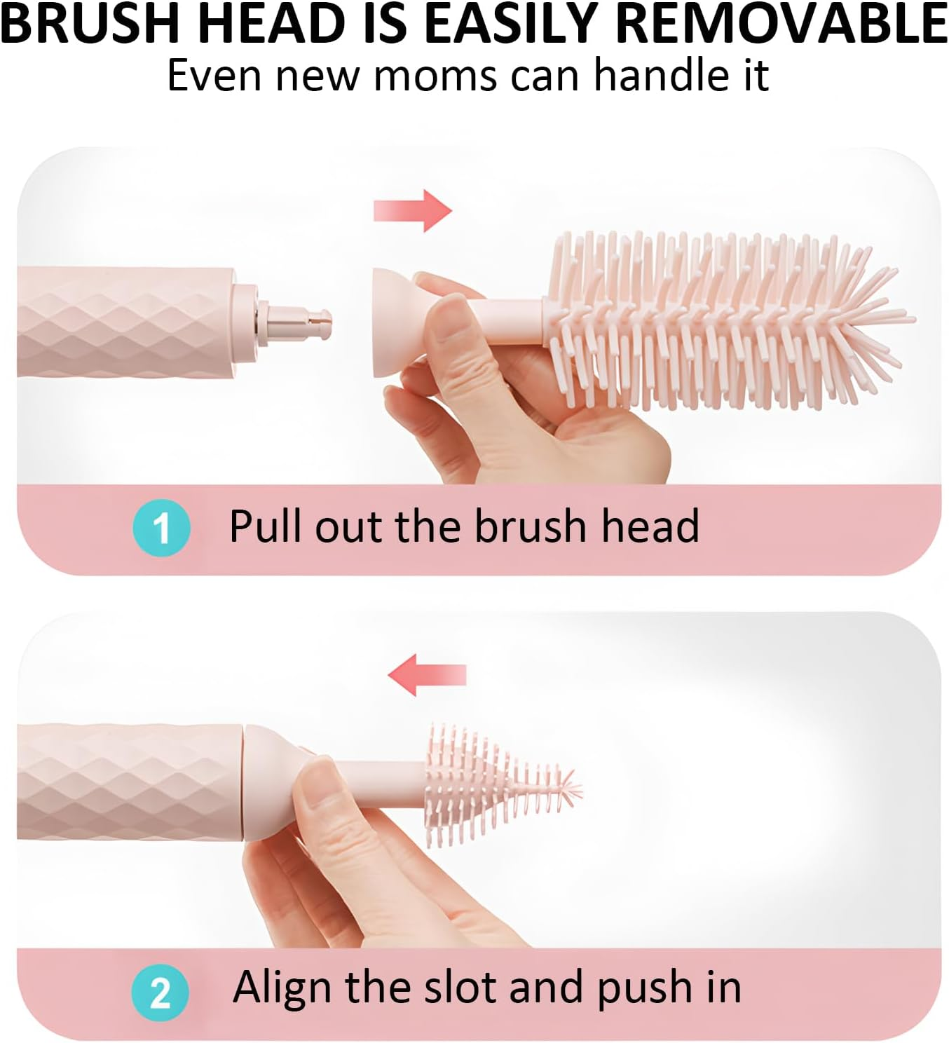 Baby Bottle Brush Set Electric Bottle Brush with Silicone Nipple Brushes Straw Cleaner Rechargeable Water Bottle Cleaner for Pregnancy New Mommy and Daddy (Pink) image number 5