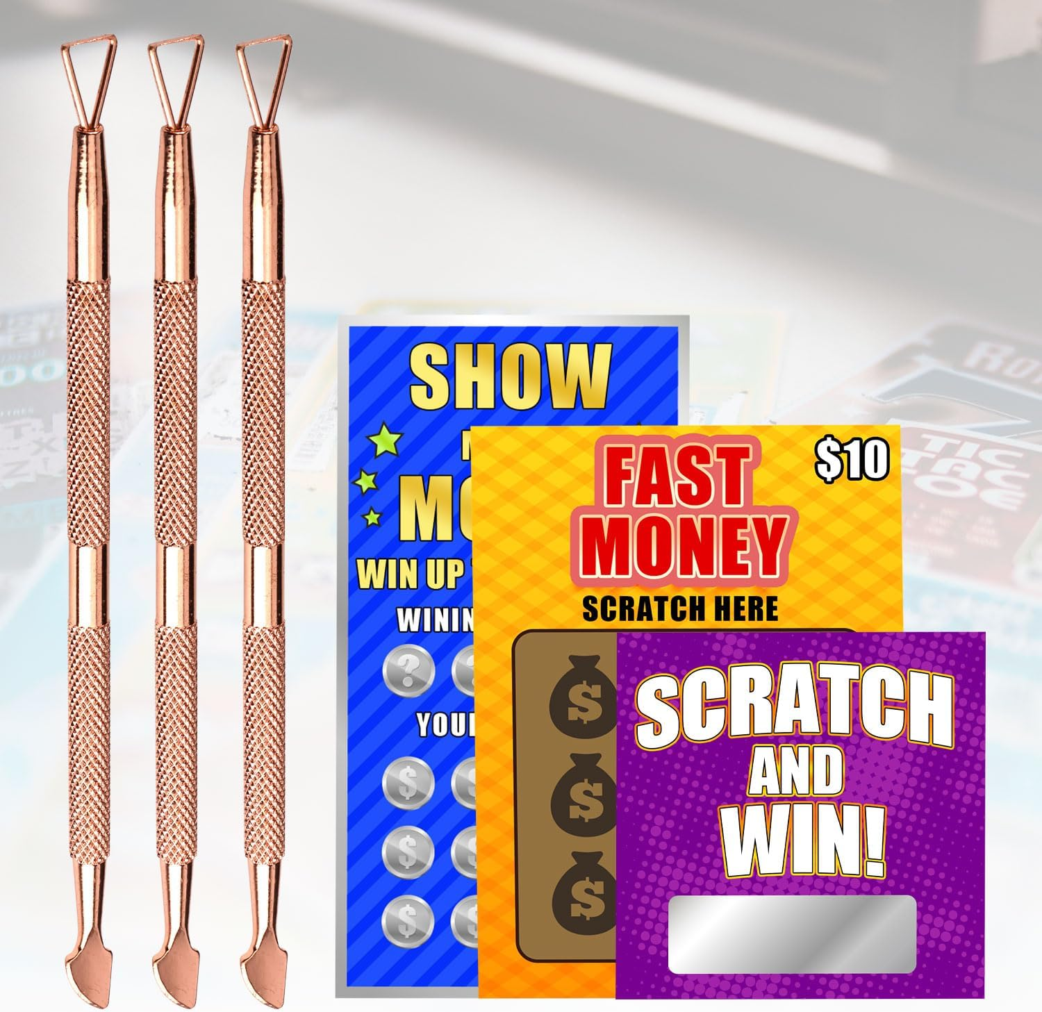 3Pcs Lottery Ticket Scratcher Tool, Metal Scratch off Tool Easy to Hold Lottery Scratcher Scraping Tool with Storage Box for Flawless Reveals Tickets Stickers Labels (Rose Gold) image number 1