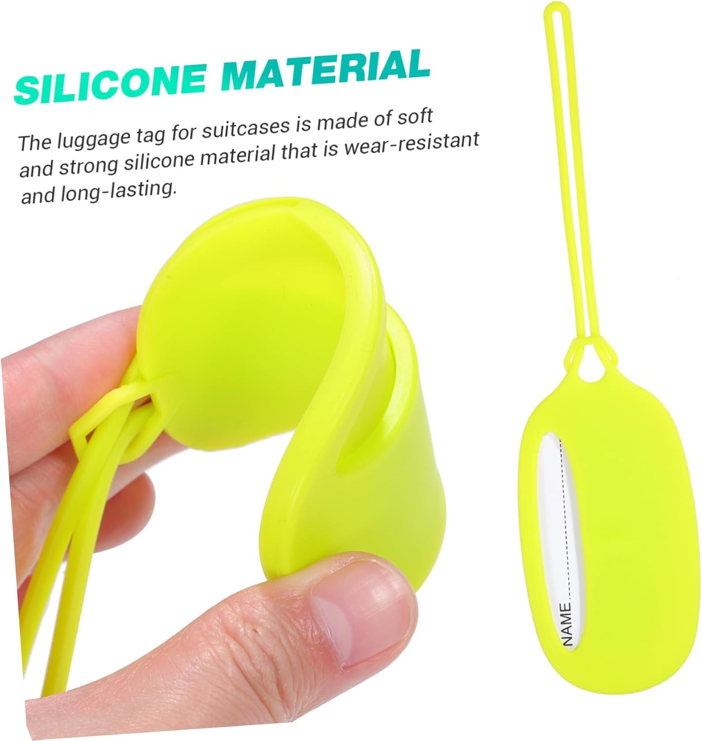 POPETPOP Silicone Luggage Tags 3Pcs Yellow Green Set Travel Suitcase Name Tags Flexible Sturdy Identification for Suitcases and Strollers image number 5
