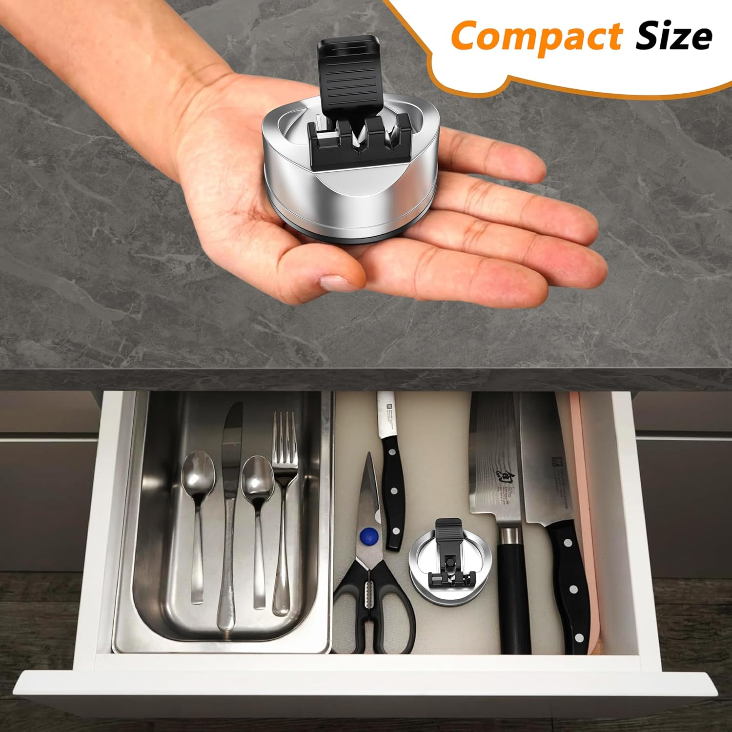 Knife Sharpener for Kitchen: Tungsten Steel & Porcelain 3-Stage Knives Sharpening Stone for Kitchen Scissors, Straight and Serrated Blades, with Suction Cup Hands-Free Safety