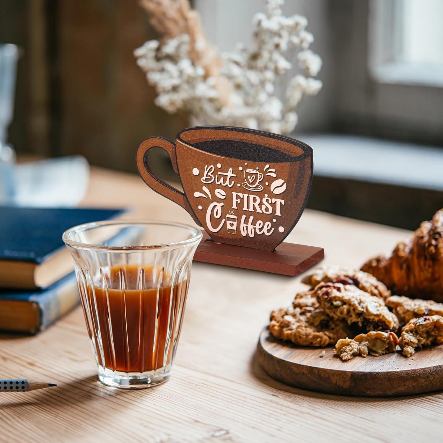 Blulu 5 Pieces Coffee Bar Decor Sign Farmhouse Coffee Bar Wood Signs Rustic Coffee Wooden Table Centerpiece Coffee Tiered Tray Decor Table Signs for Home Kitchen Coffee Station Decorations image number 4