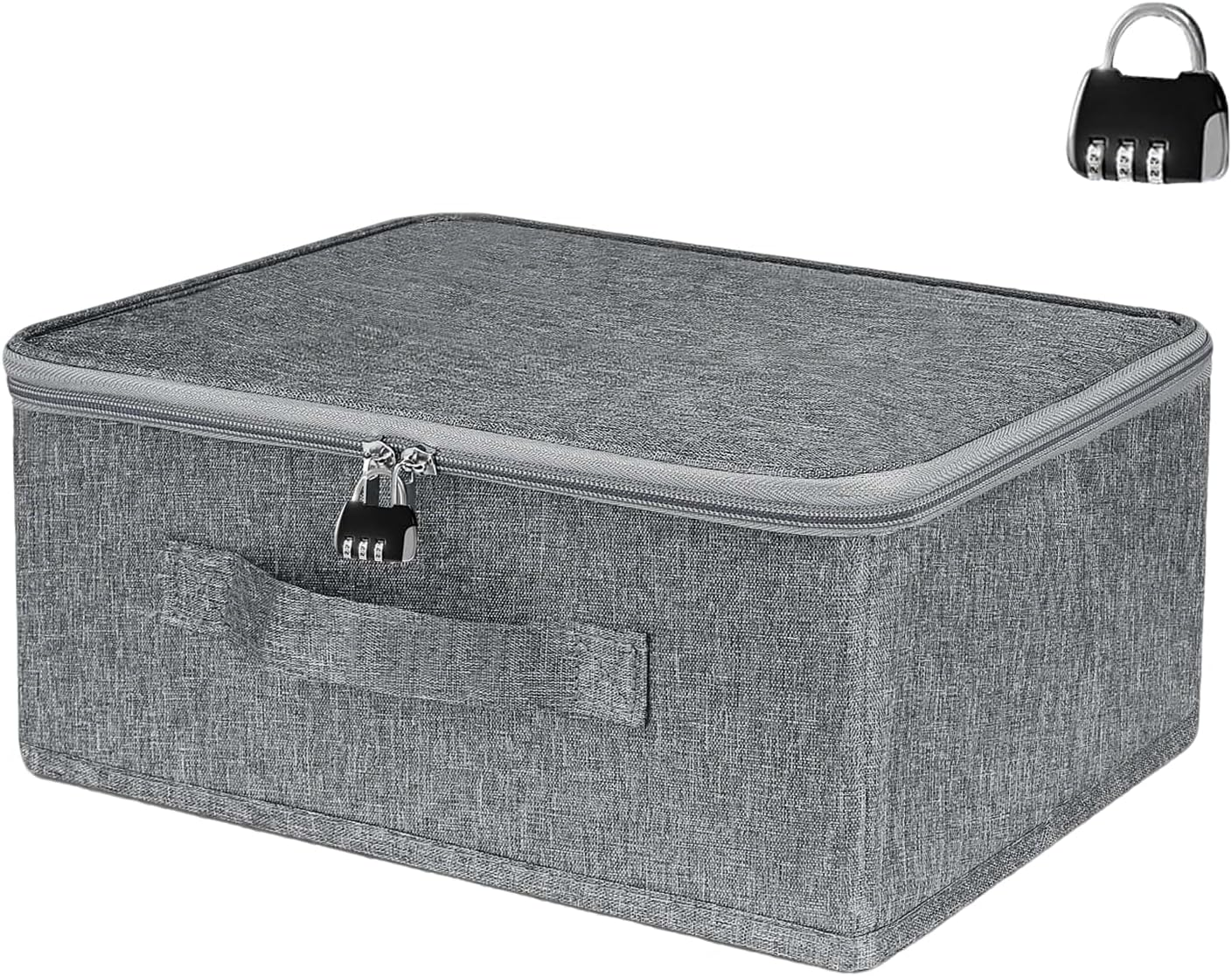 Euky Place Lockable Storage Box of Discreet Utility, Middle Gray Lock Box with Zipper and Handle, for Private Toys, Files Documents, Cards, Cash Accessories Foldable Fabric Clothing(38*25.5*16Cm)