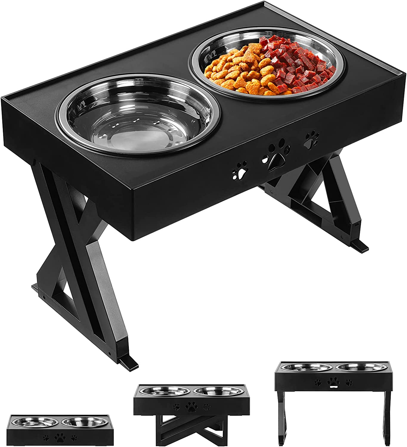 Elevated Dog Bowls Adjustable Raised Dog Bowl with 2 Stainless Steel Dog Bowls for Food and Water, Adjusts to 3 Heights Stand Non-Slip Pets Feeder Bowls Dish for Large Medium Small Dogs and Cats image number 1