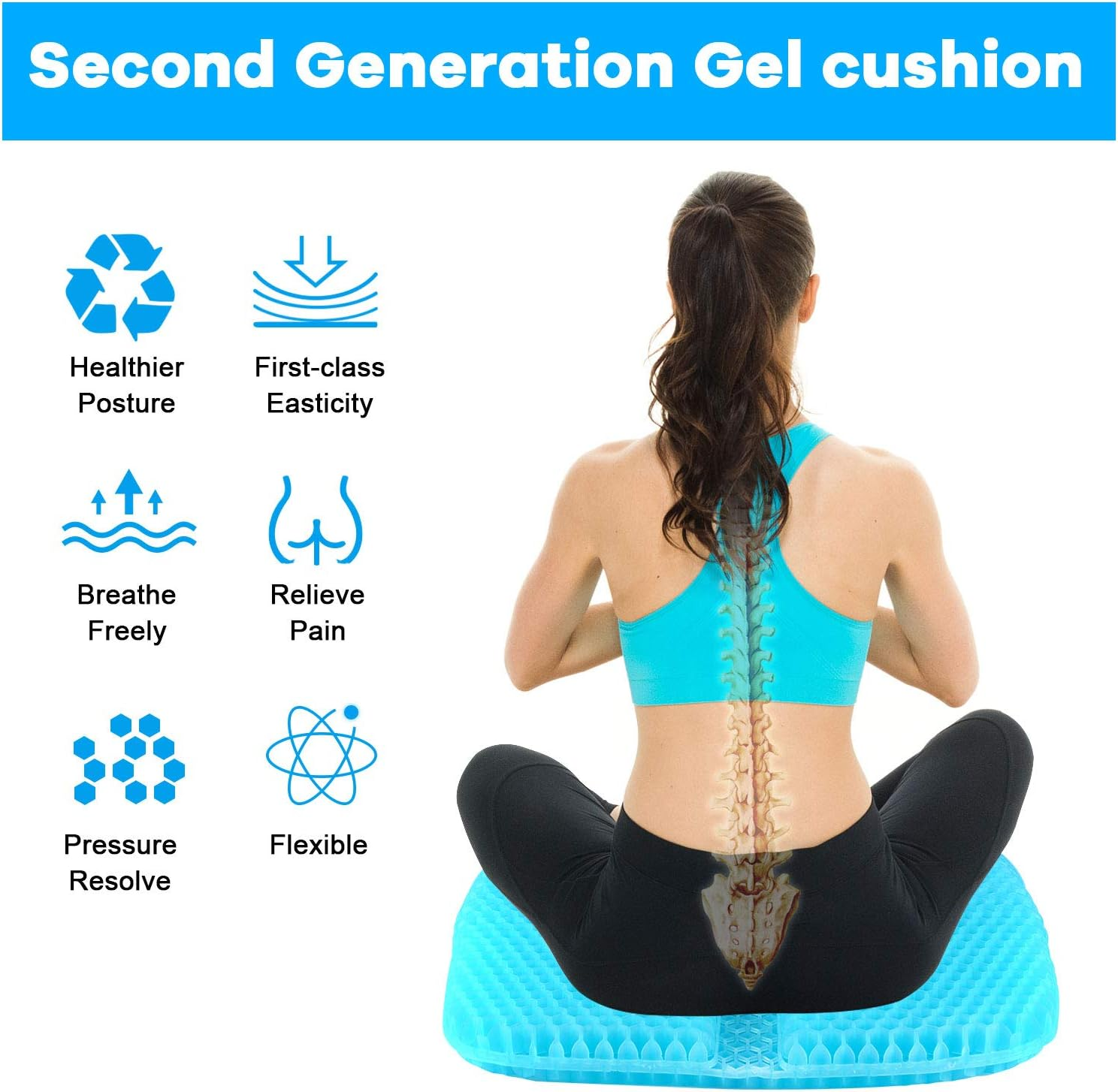 Gel Seat Cushion for Long Sitting, Thick Gel Chair Cushion Soft & Cool, Breathable Car Seat Cushion Pressure Relief Cushion (Large) image number 3