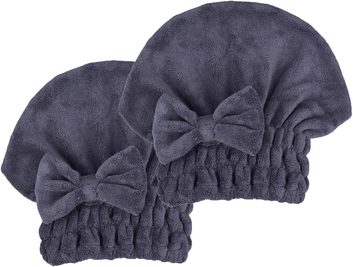 MAYOUTH Microfiber Hair Drying Caps Hats Extrame Soft & Ultra Absorbent Fast Drying Hair Wrap Towels Quick Drying Towel Hat for Women and Girls (Darkgrey+Rose Red) - 1Gray+ Darkgrey image number 2