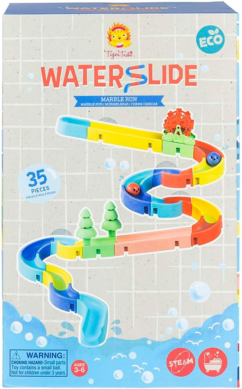 Tiger Tribe: Waterslide: Marble Run - ECO - Interactive Bath Toy, Build Marble Runs, Includes 35 Configurable Pieces, STEM Learning, Kids Ages 3-6