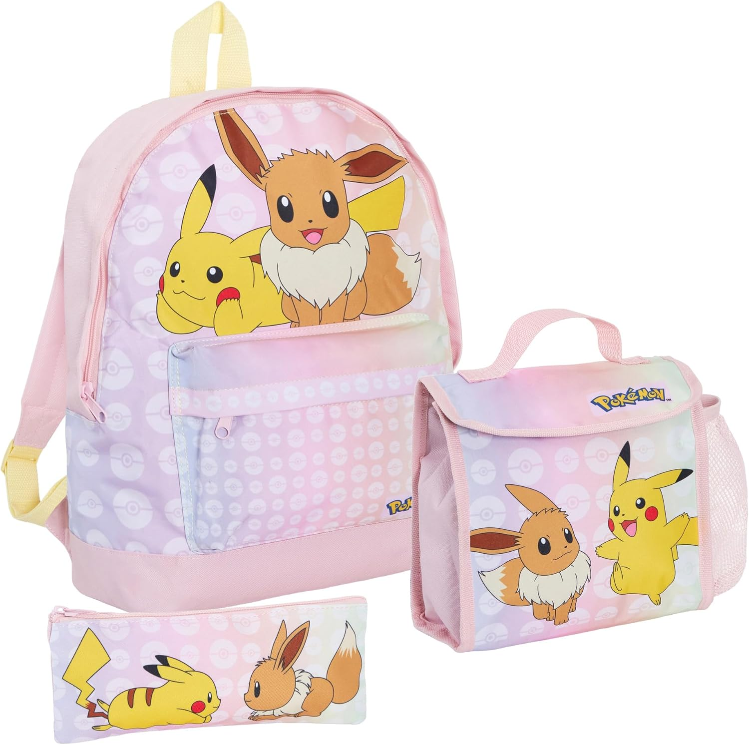 Girls Pokemon Backpack + Lunch Bag + Pencil Case 3 Piece Pikachu & Eevee College School Bag Set image number 4