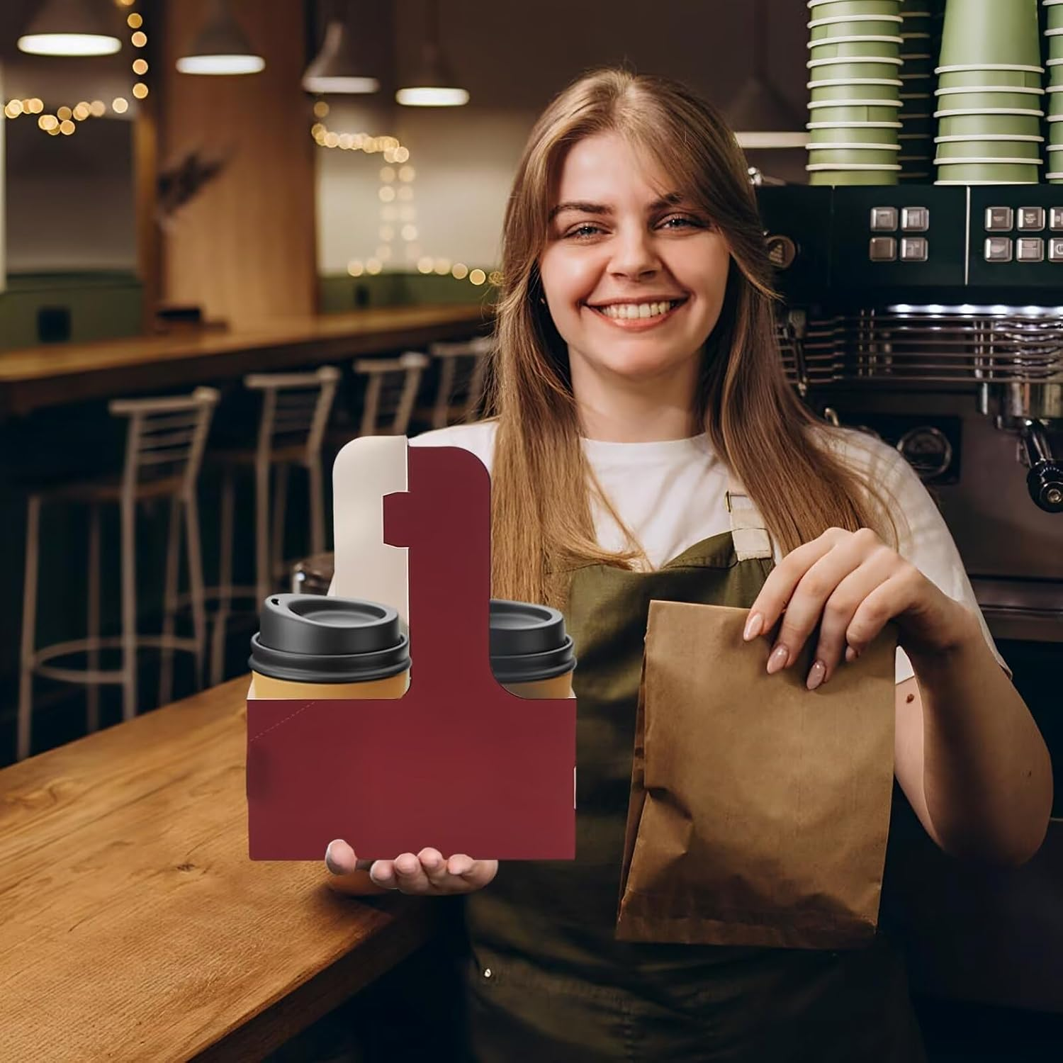 2Cup Cardboard Cup Holder, Disposable Drink Carrier for Delivery with Handle, Coffee and Drinks Take Out Cup Carrier. (Red，15Pcs) image number 1