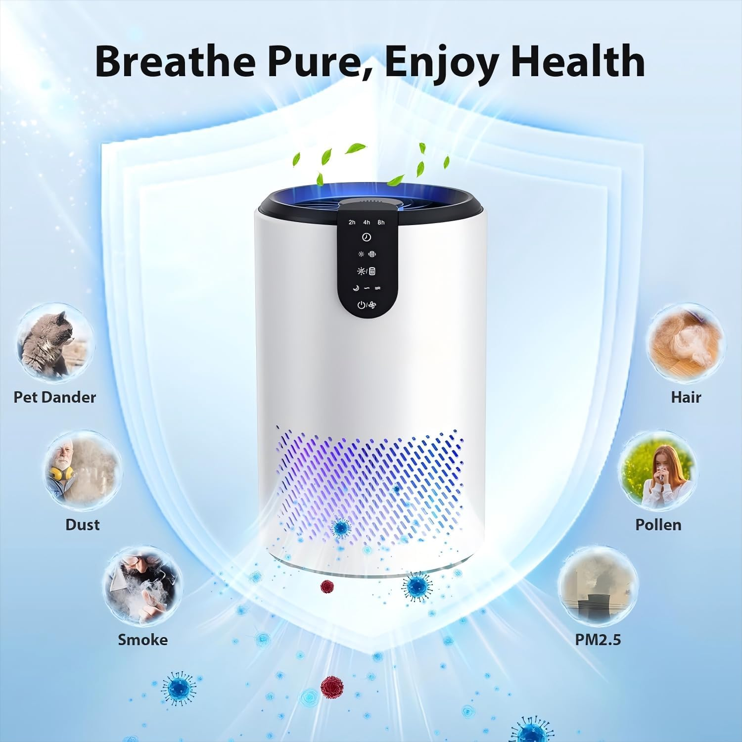 Air Purifiers for Home, Air Purifier for Bedroom up to 50㎡, Room Air Purifier with 3-In-1 Filter for Dust Dander Odors Smoke, Small Air Purifier with Timer, Sleep Mode for Office Bedroom image number 3