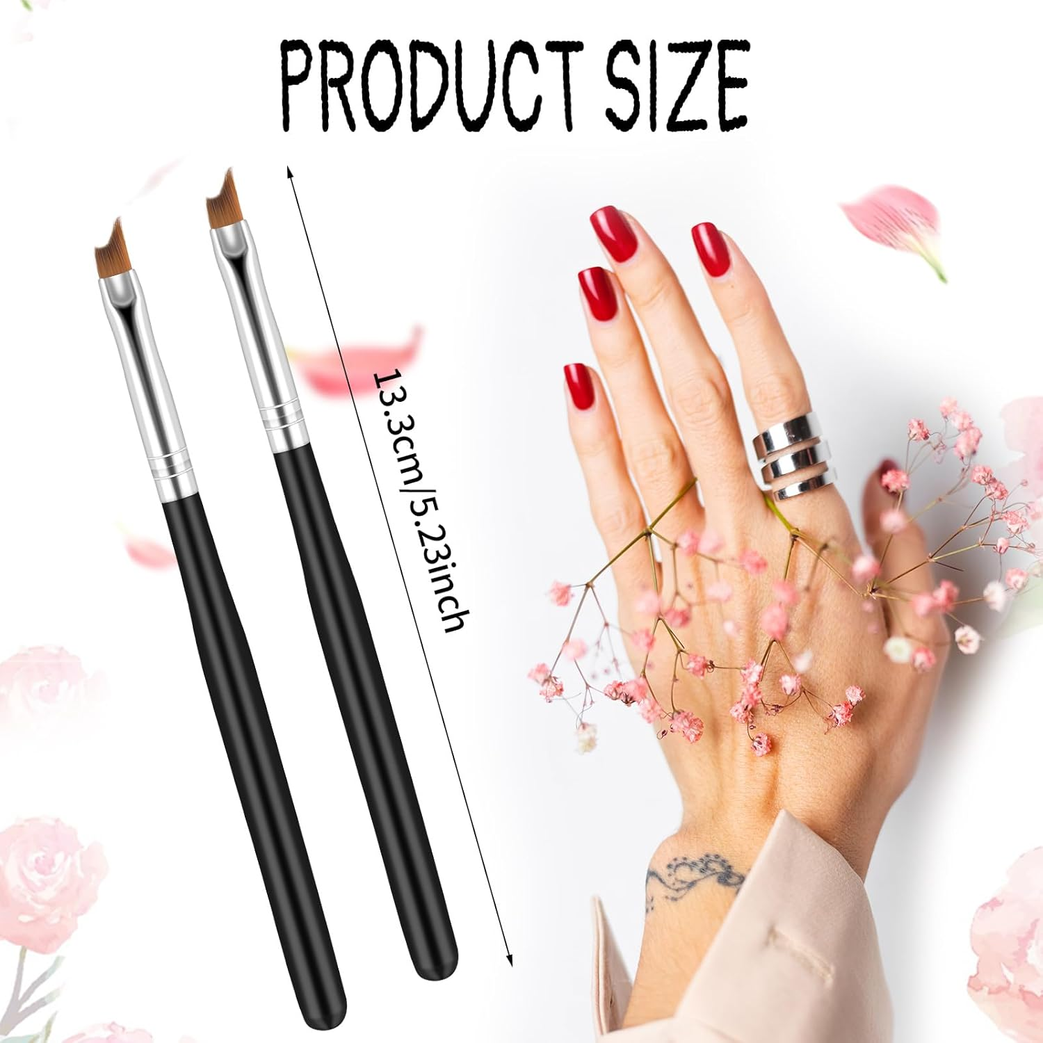 2 Pcs Oblique Head French Tip Nail Brush, Professional French Manicure Brush, Black Handle UV Gel Acrylic Painting Drawing Pen, Manicure Tool(Black) image number 6