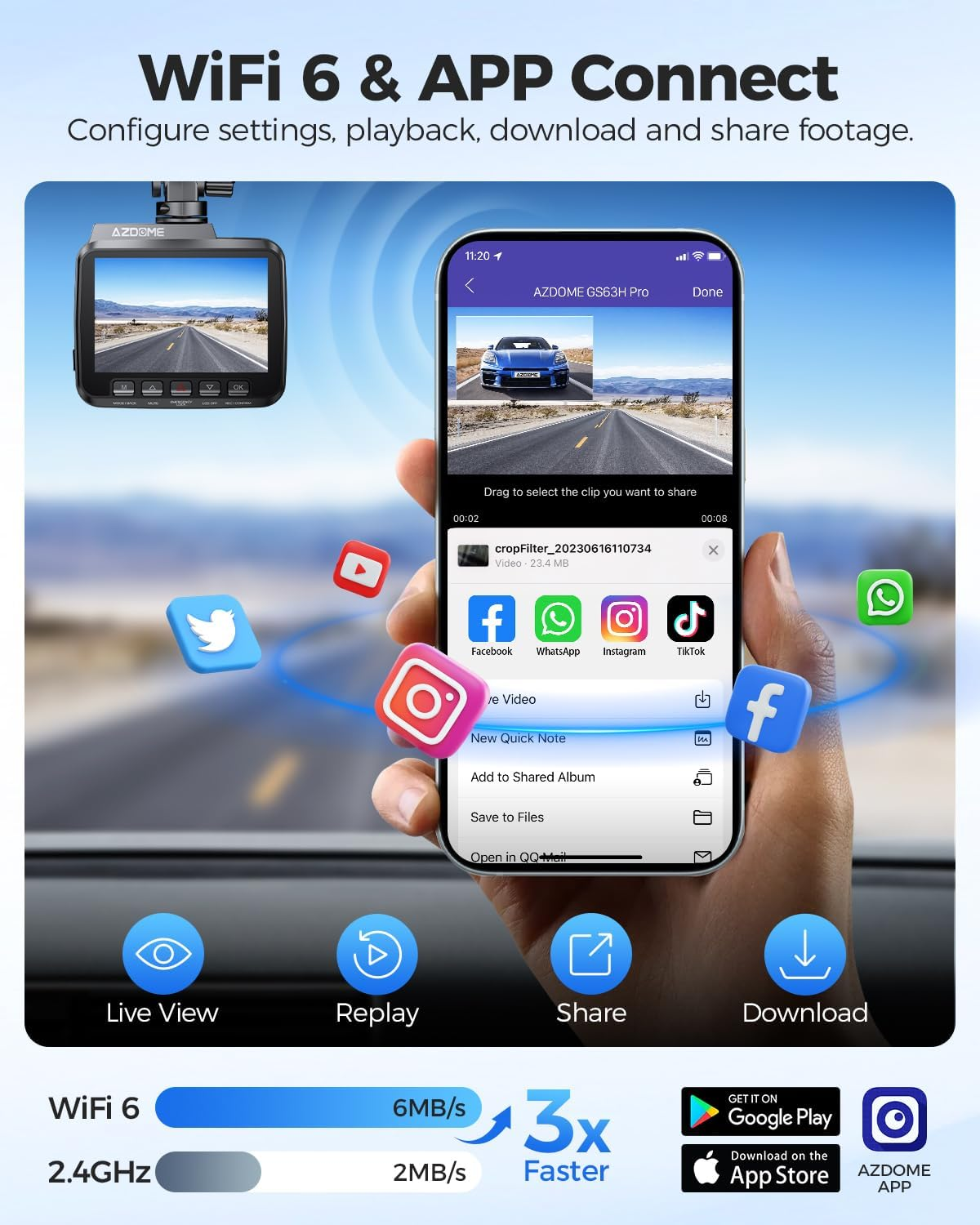 AZDOME 4K Dash Cam Front and Rear, STARVIS Night Vision, UHD 2160P Wifi Dash Camera for Cars with GPS, Included 64GB Card, 2.4" IPS Screen Dashcam, 170&deg;Wide Angle, WDR, 24H Parking Mode (GS63H Pro) image number 4