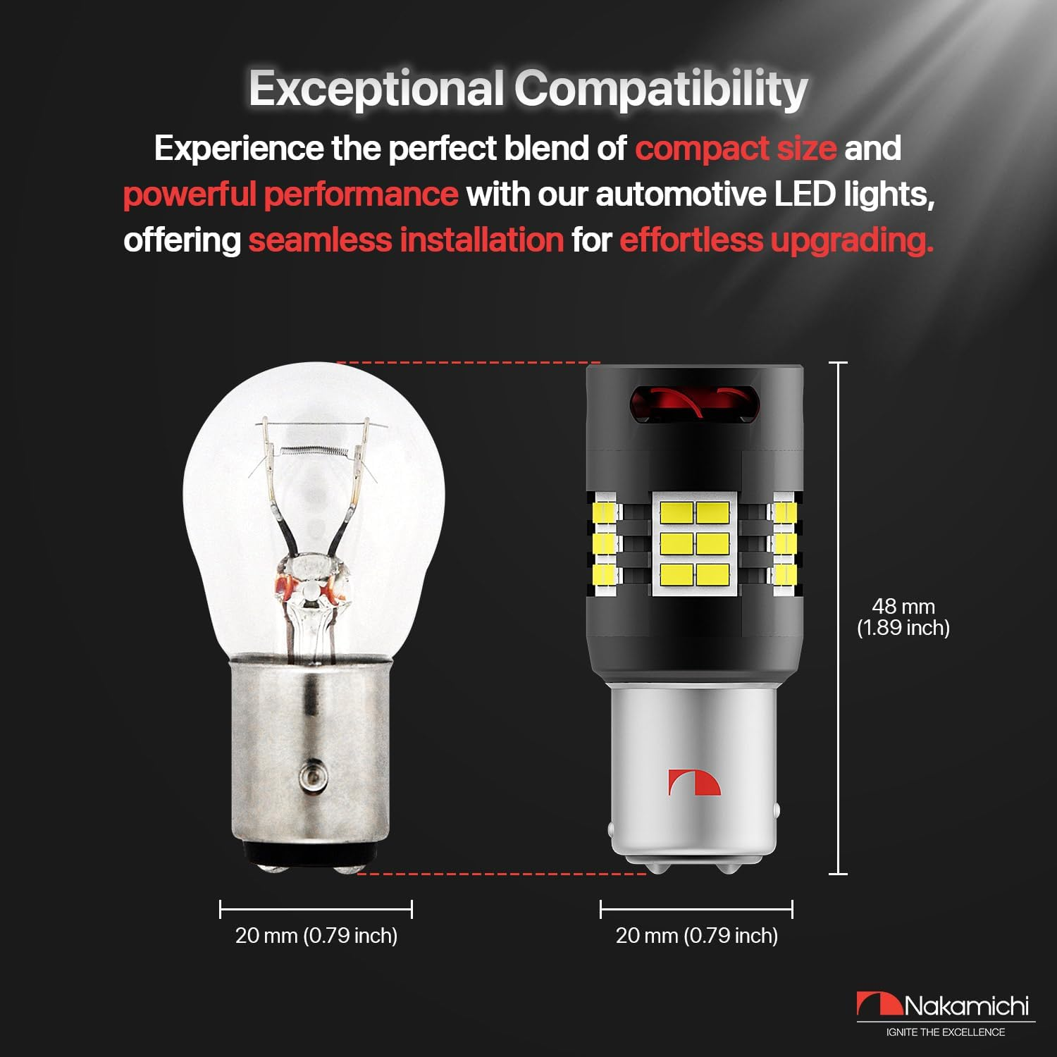 Nakamichi 1157 7528 P21/5W BAY15D Car LED Bulb Super Bright 30-SMD 3020 Chip with Canbus Error-Free 12,000 RPM Fan for Brake Turn Signal Indicator Parking Tail Light (Monza Red, 30 Leds, Pack of 2) image number 4