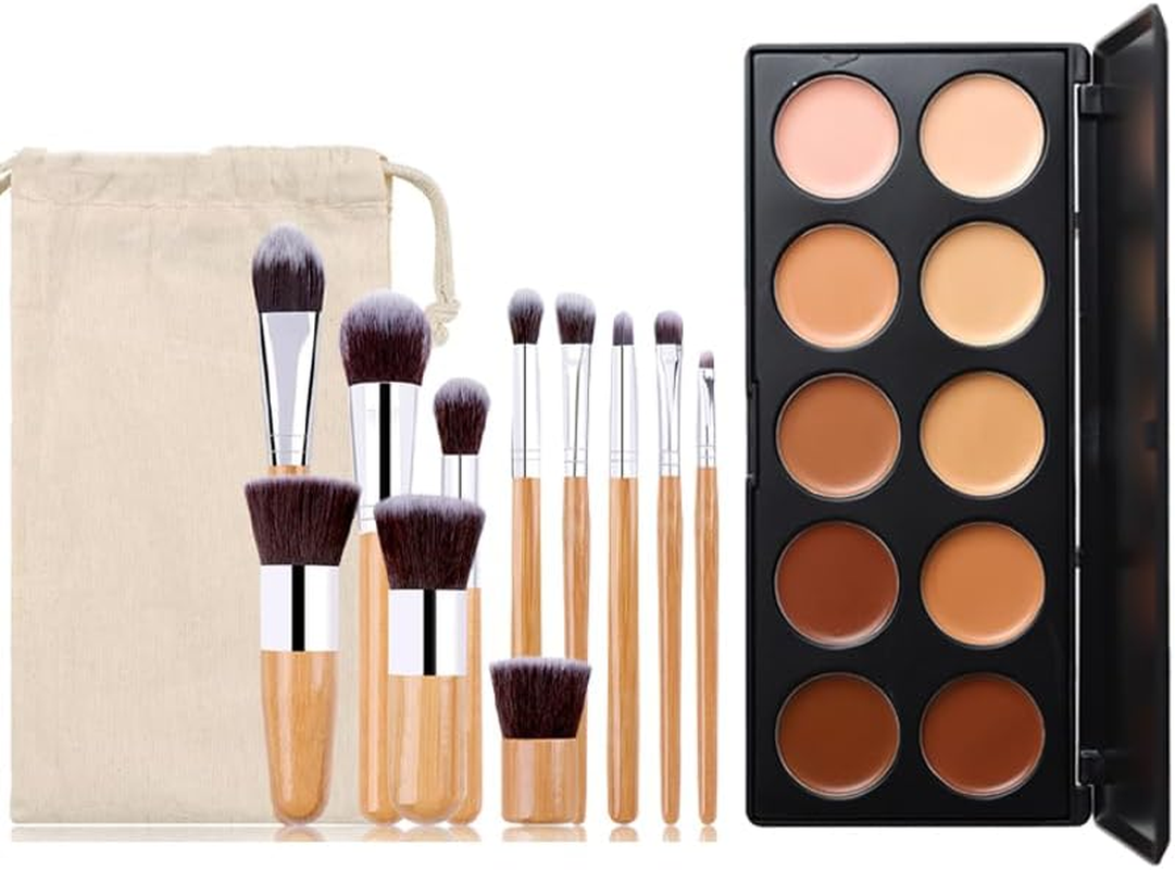 Professional Makeup Cream Contour Palette, MKNZOME 12 Colours Concearler Full Coverage & Makeup Brush Set Contour Concearler Palette Contouring Face Make up for Women Girls