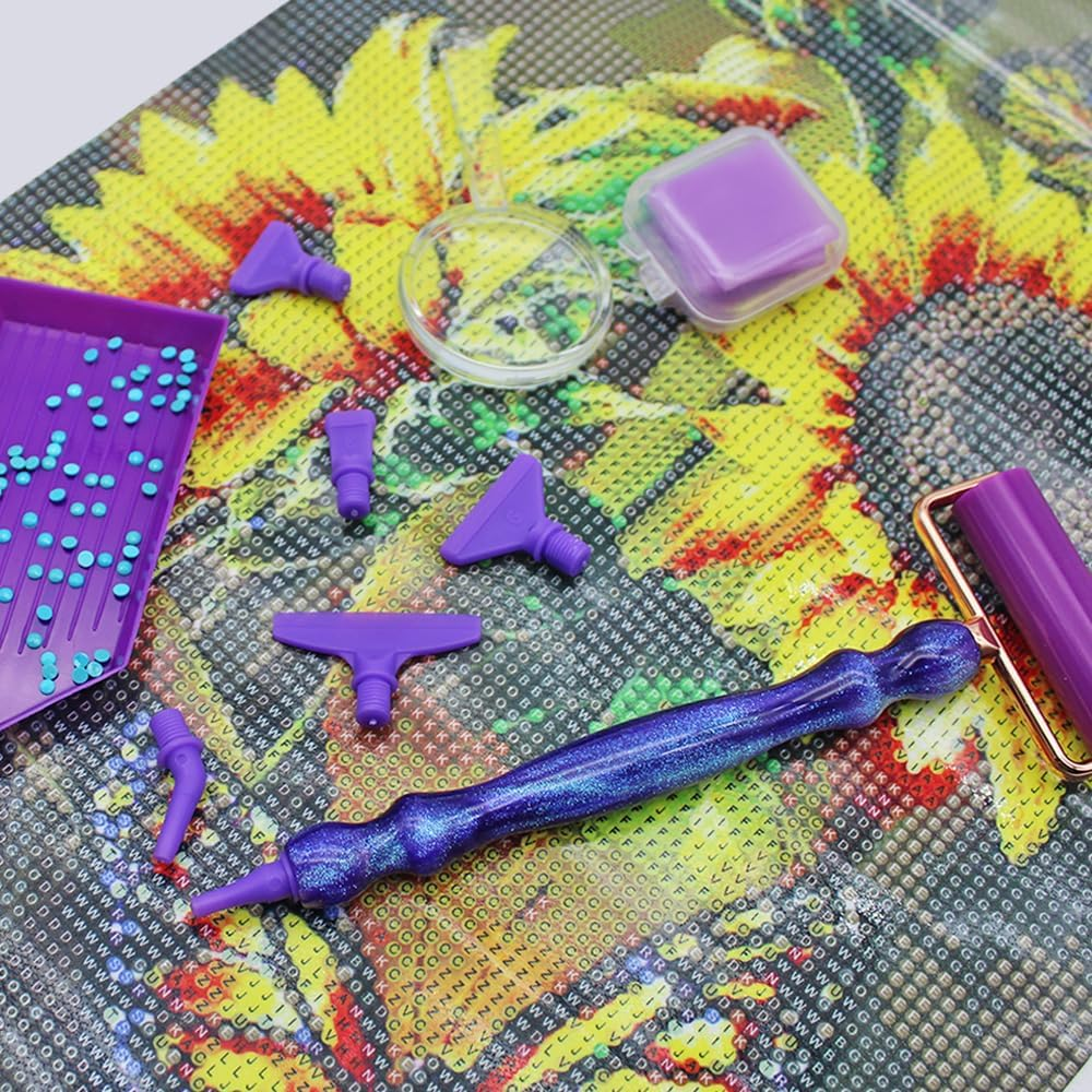 Diamond Art Accessories Tools, Finegood Diamond Art Painting Kits 5D Diamond Art Drill Pen Kits with Screw Pen Tips Roller Brush Glue Clay Trays Diamond Art Kits Set image number 3