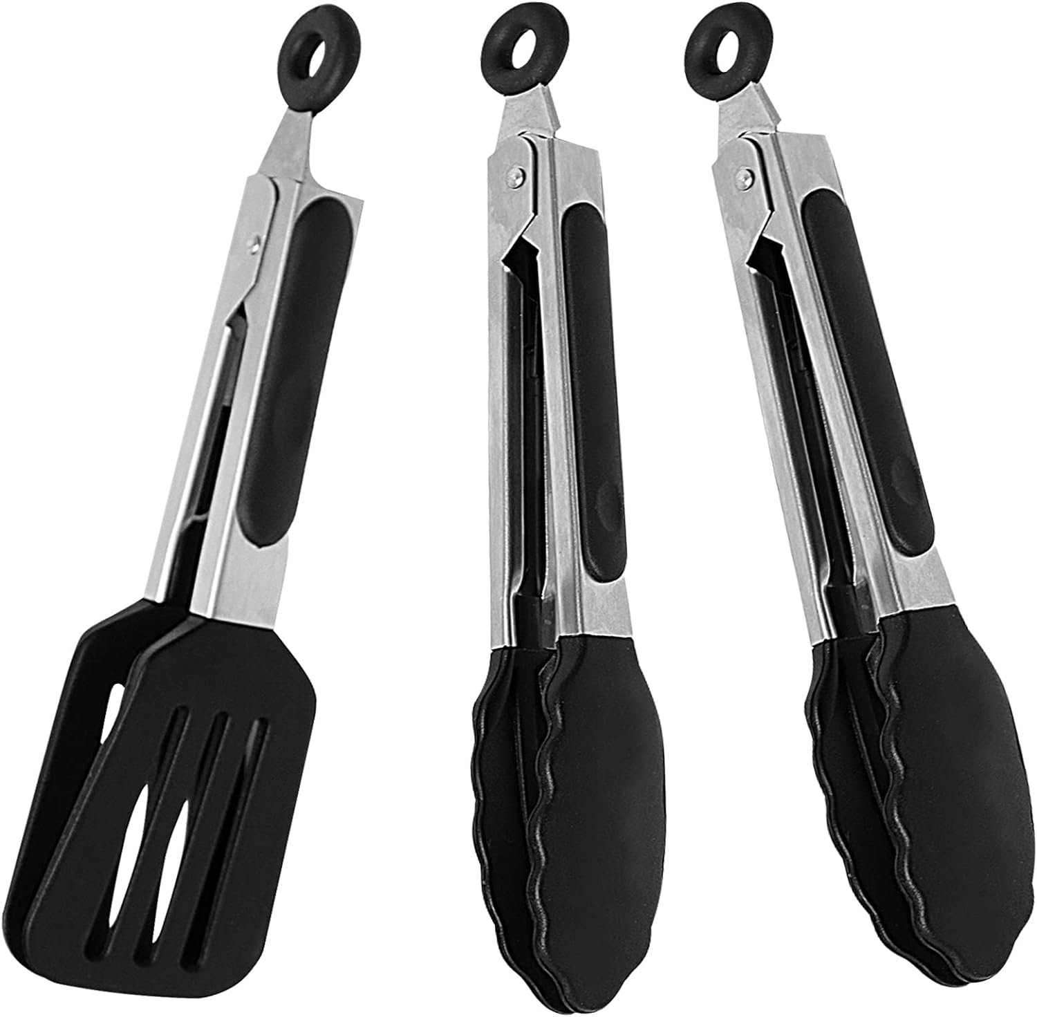 Mini Silicone Serving Tongs Set of 3, Small Kitchen Tongs (7 Inch) with Silicone Tips and Stainless Steel Handle, Cooking Tongs for Salads, Pasta, Steaks, Vegetables image number 6