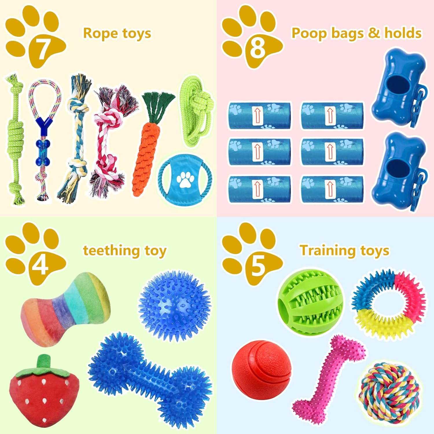 Jasonwell Dog Toys Durable Puppy Teething Toys Dog Chewing Rope Puppy Ball Interactive Dog Toy for Small Big Dogs Teether Rope Dog Toy Set (24Pcs) image number 4