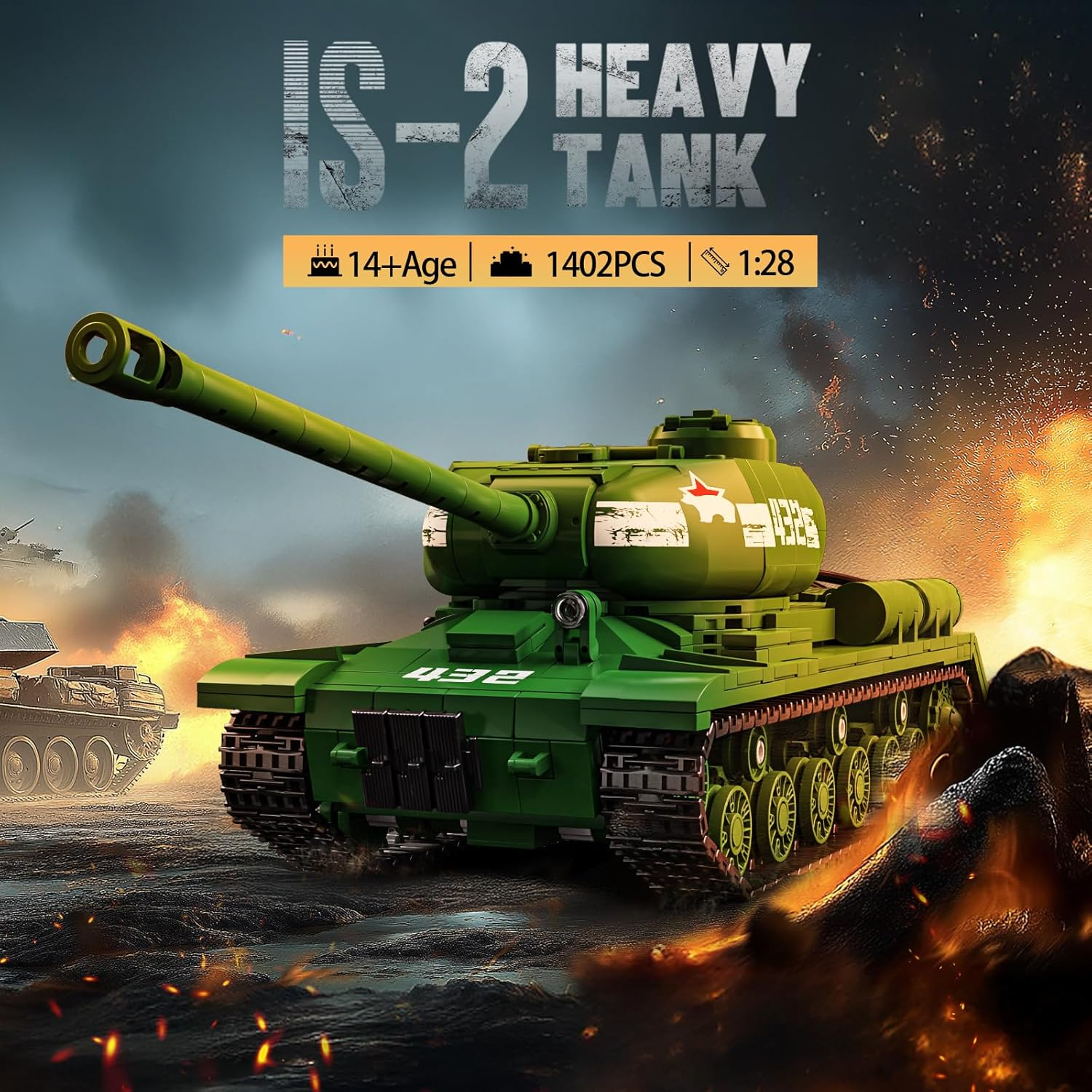 Brihappen Tanks Building Set for Adult Boys (1402 Pieces), Military World Classic Is-2 Heavy Tank Blocks Toy Home Office Collection Model, Birthday Gifts for Building Blocks Lover - Style A image number 6