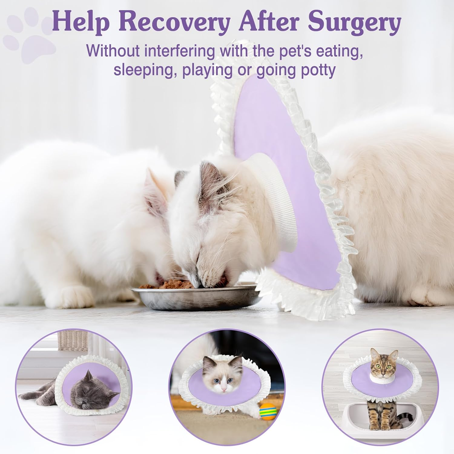 Vavopaw Waterproof Cat Collar, Adjustable Soft Anti-Licking Lightweight Pet Protective Collar after Surgery, Recovery E-Collar for Cats, Small Dogs, M image number 1