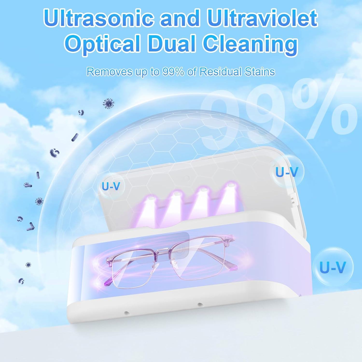 800 Ml Ultrasonic Cleaning Device, 49000Hz U-V Ultrasonic Cleaner with 5 Timer Modes - Glasses Cleaning Device for Deep Cleaning of Jewellery, Glasses, Braces, Prostheses, Coins and Razor Heads-1 image number 3