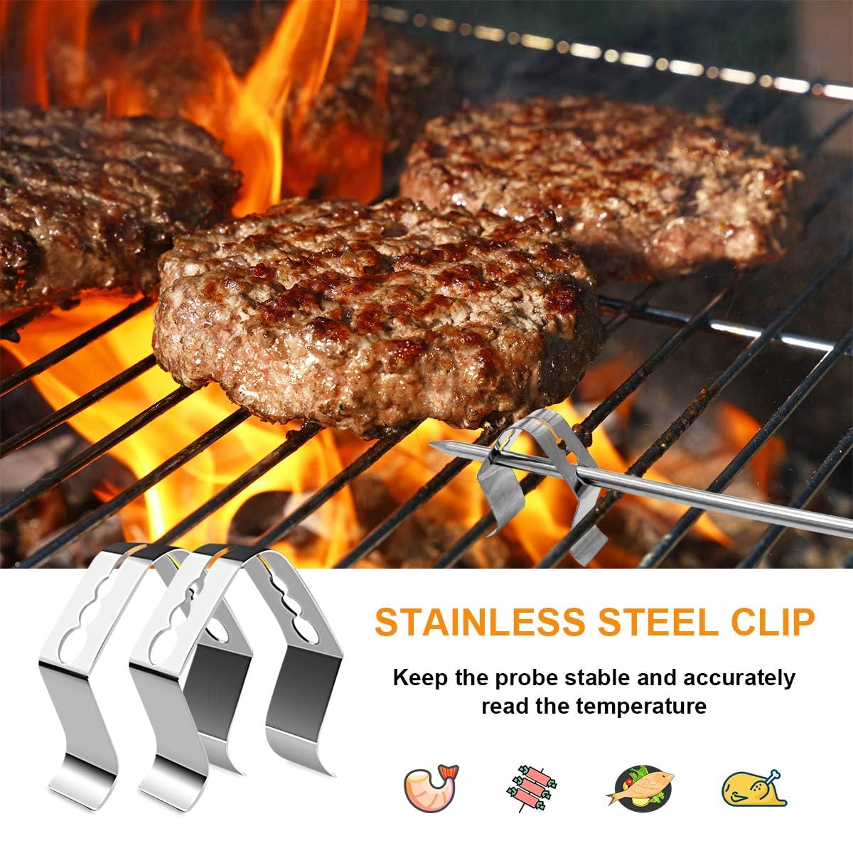 2 Pack Replacement Part for Camp Chef Meat Probes, Smoker Grill Temeprature Sensor, Pellet Grills Accessories with Stainless Steel Probe Clip 2Pc image number 3