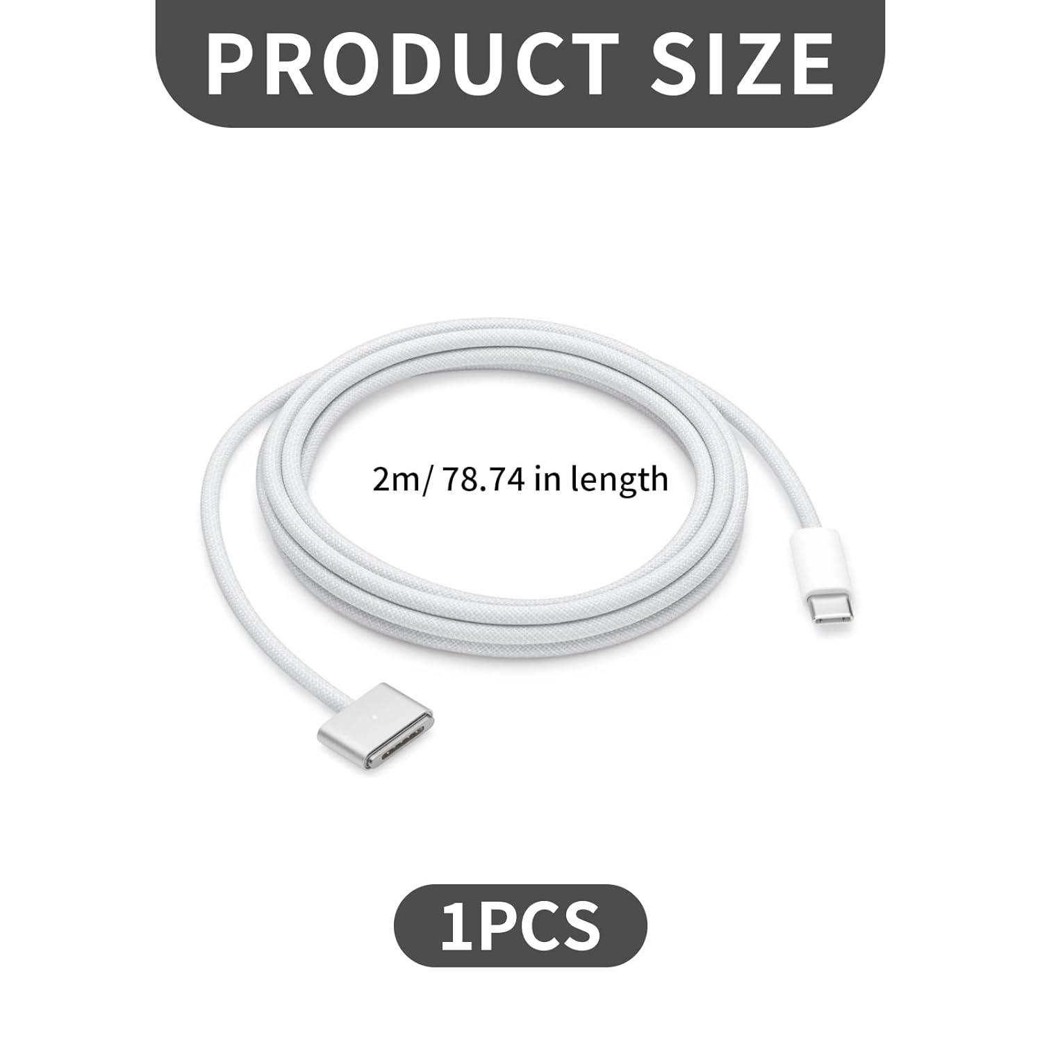 1 Pcs 140W 2M Magnetic USB-C Data Cable, USB Type-C Compatible with Magsafe 3 Interface, Suitable for Macbook Chargers, Macbook Air (13/15-Inch, M4 2025/2024/2022), (M2, 2023) image number 3