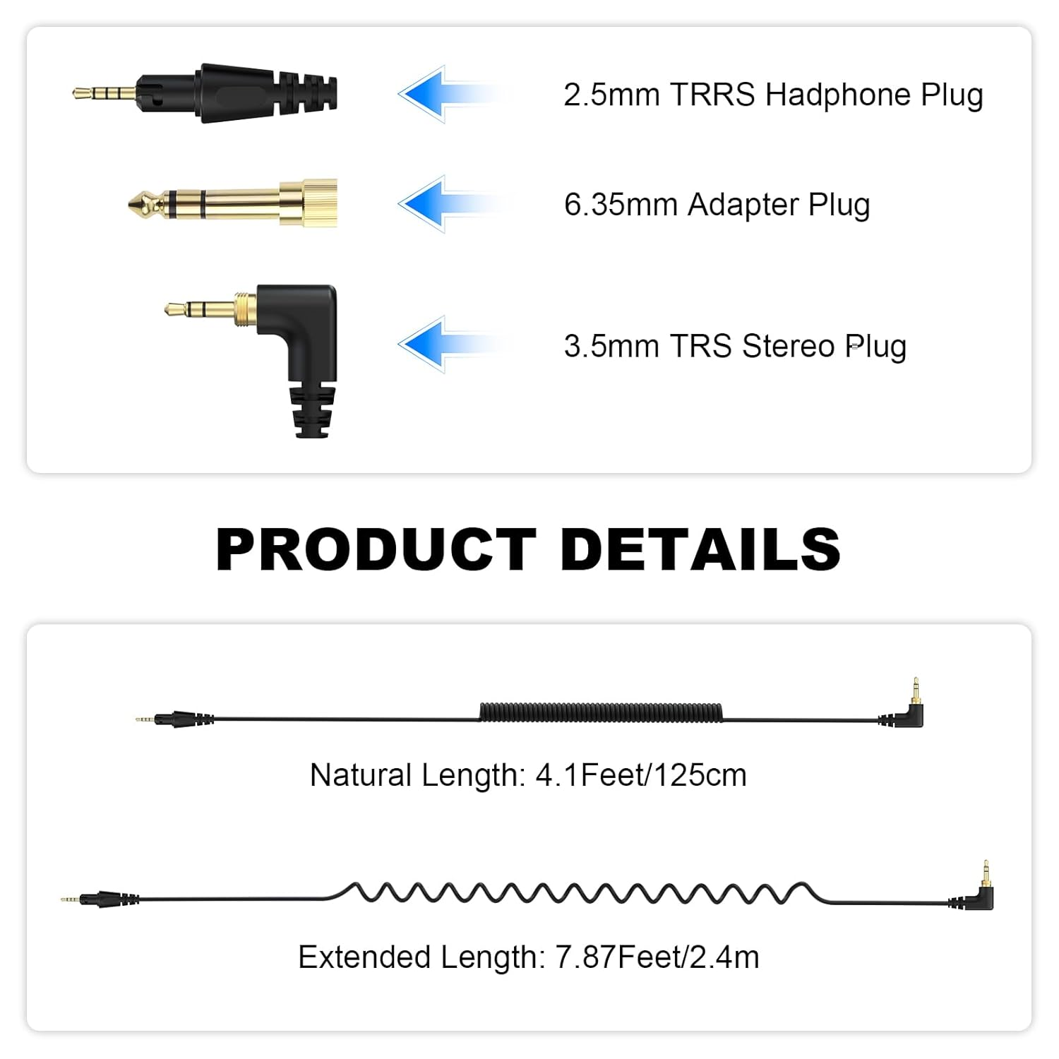 Sqrmekoko Premium 4-Pole DJ Audio Headphone Cable, Compatible with Pioneer HDJ-X5/X7/S7/CUE1, Extended Coiled Spring Wire for Djs and Audio Equipment image number 1