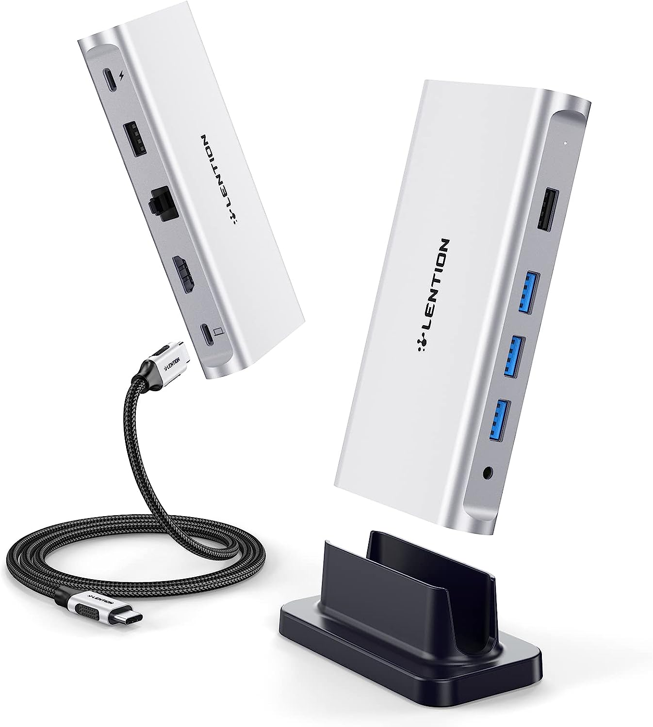 LENTION USB C Docking Station with 100W PD, 4K HDMI, Gigabit Ethernet, USB 3.0/2.0 & Aux Adapter Compatible 2023-2016 Macbook Pro, Mac Air/Surface, More, Stable Driver Certified (CB-D53, Silver) image number 4