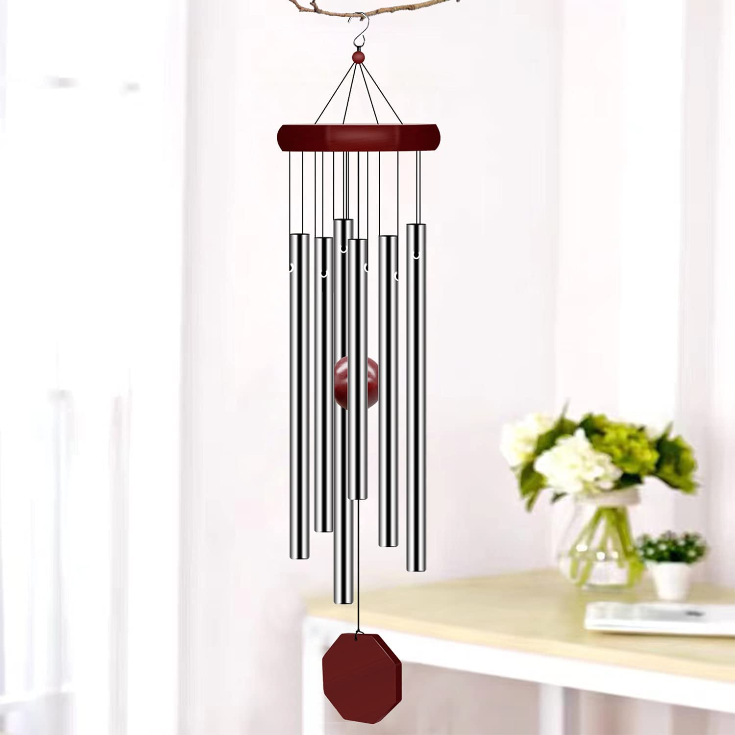 Memorial Wind Chimes Outdoor Large Deep Tone, Sympathy Wind-Chime Personalized with 6 Tuned Tubes, Elegant Chime for Garden Patio Balcony and Home image number 4