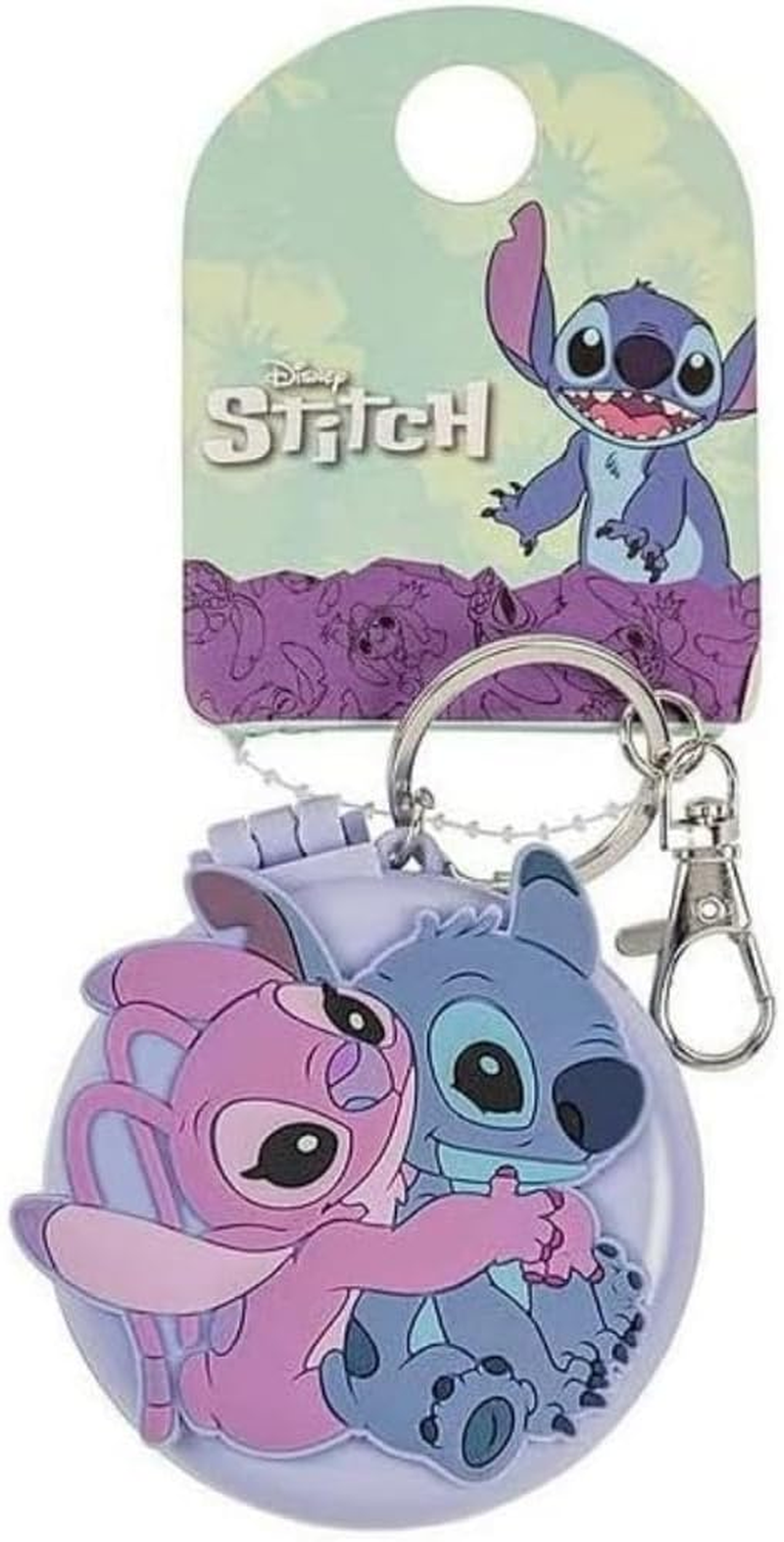 Peers Hardy - Disney Lilo and Stitch Blue and Pink Compact Mirror and Hairbrush Keychain image number 1