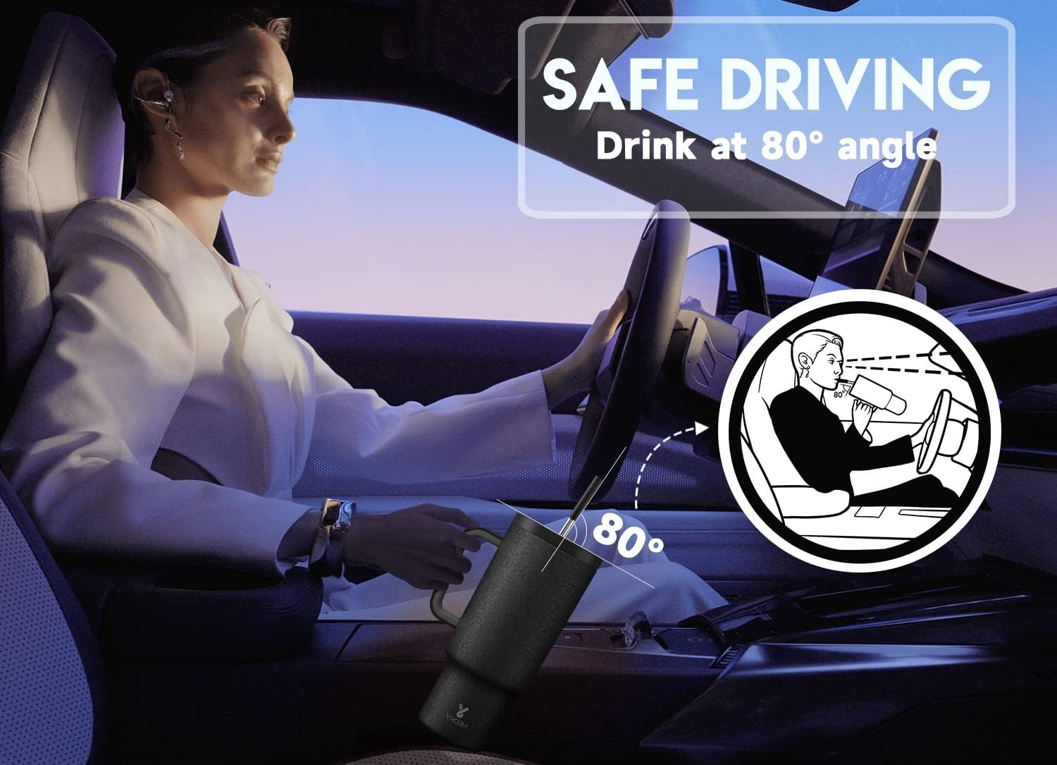 Meoky 1.18L Insulated Tumbler for Men: 40Oz Tumbler with Handle - 100% Leakproof Stainless Steel Tumbler with Straw for Car Road Trips - Commuters Workers, Night image number 4