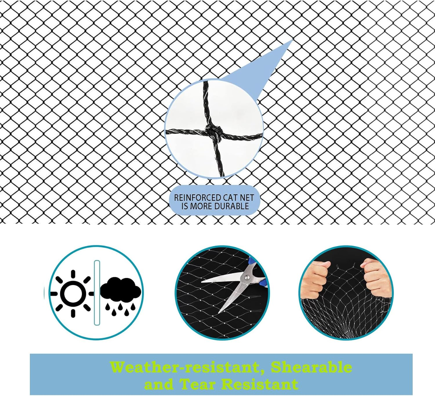 JUMXSRLE Cat Netting Balcony, Wire-Reinforced Cat Net, Bite and Tear-Resistant, UV and Weather-Resistant, Balcony Cat Anti-Fall Netting for Pets, Cat Protection Net for Balcony Windows Patio, 10X13 Ft - 4X3M-Black image number 4