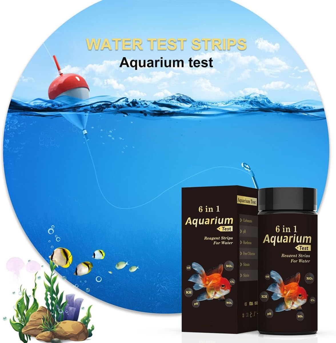 AIMALL 50Pcs Wancheng 6-In-1 Aquarium Water Test Strips - Multi-Element Testing Kit for Fish Tank, Pond, Freshwater, and Saltwater, Accurate Results image number 2