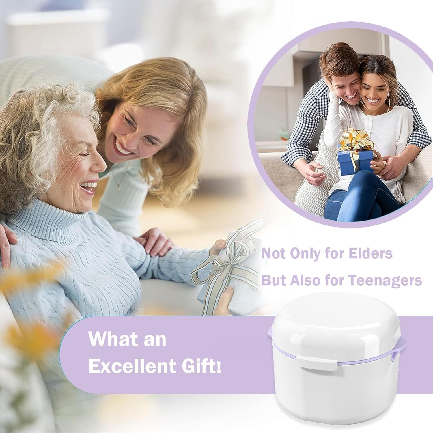 Denture Case Denture Cup Denture Bath Box, 1Pc Denture Cup Retainer Cleaning Case Denture Soaking Container,Denture Case Dentures Box Denture Brush Retainer Case Denture Cup Dentures Container,White - White image number 5