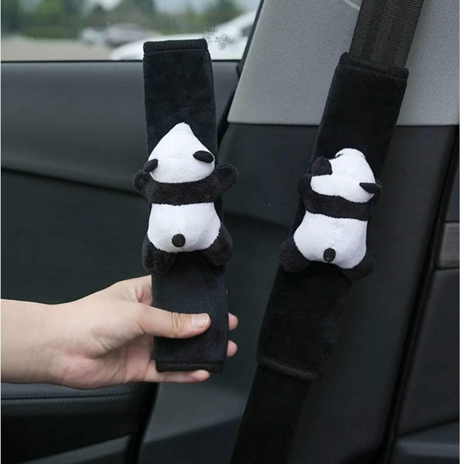 Car Seat Pillow & Seat Belt Covers 2PCS Cute Panda Car Headrest Pillow Cartoon Comfortable Neck Support Cushions Soft Plush Auto Belt Decor Wraps (2Pcs Car Pillow + Seat Belt Covers) image number 6