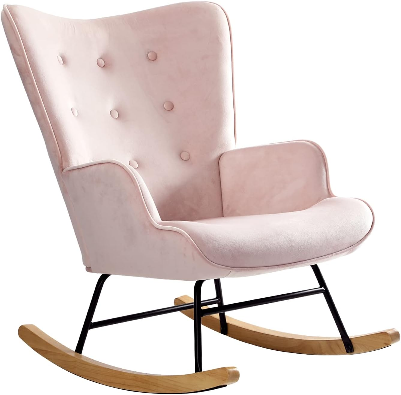 Oikiture Armchair Rocking Chair Fabric Lounge Pink image number 3