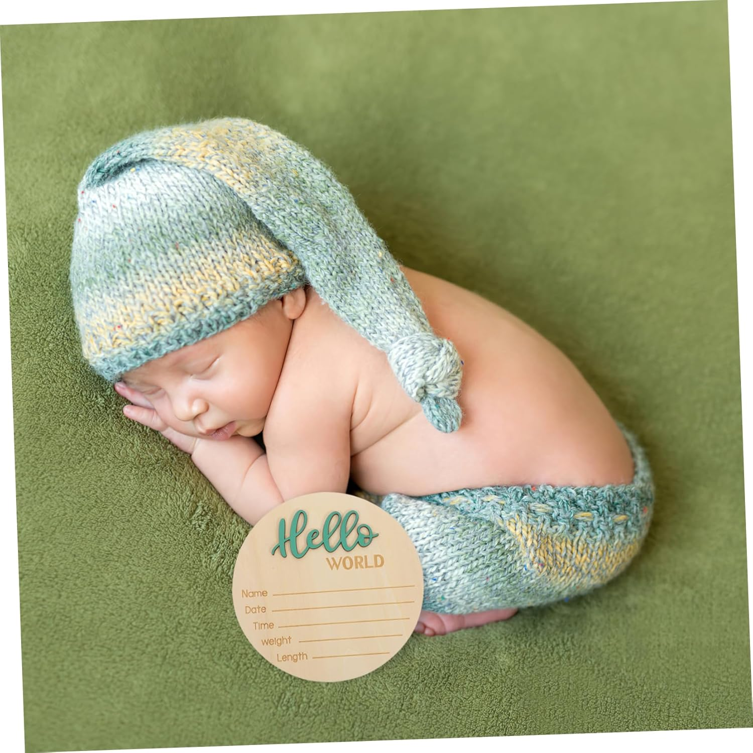 Wooden Birth Announcement Sign round Plaque Newborn Name Display Prop for Photography Smooth Surface Info Keepsake Decoration image number 3