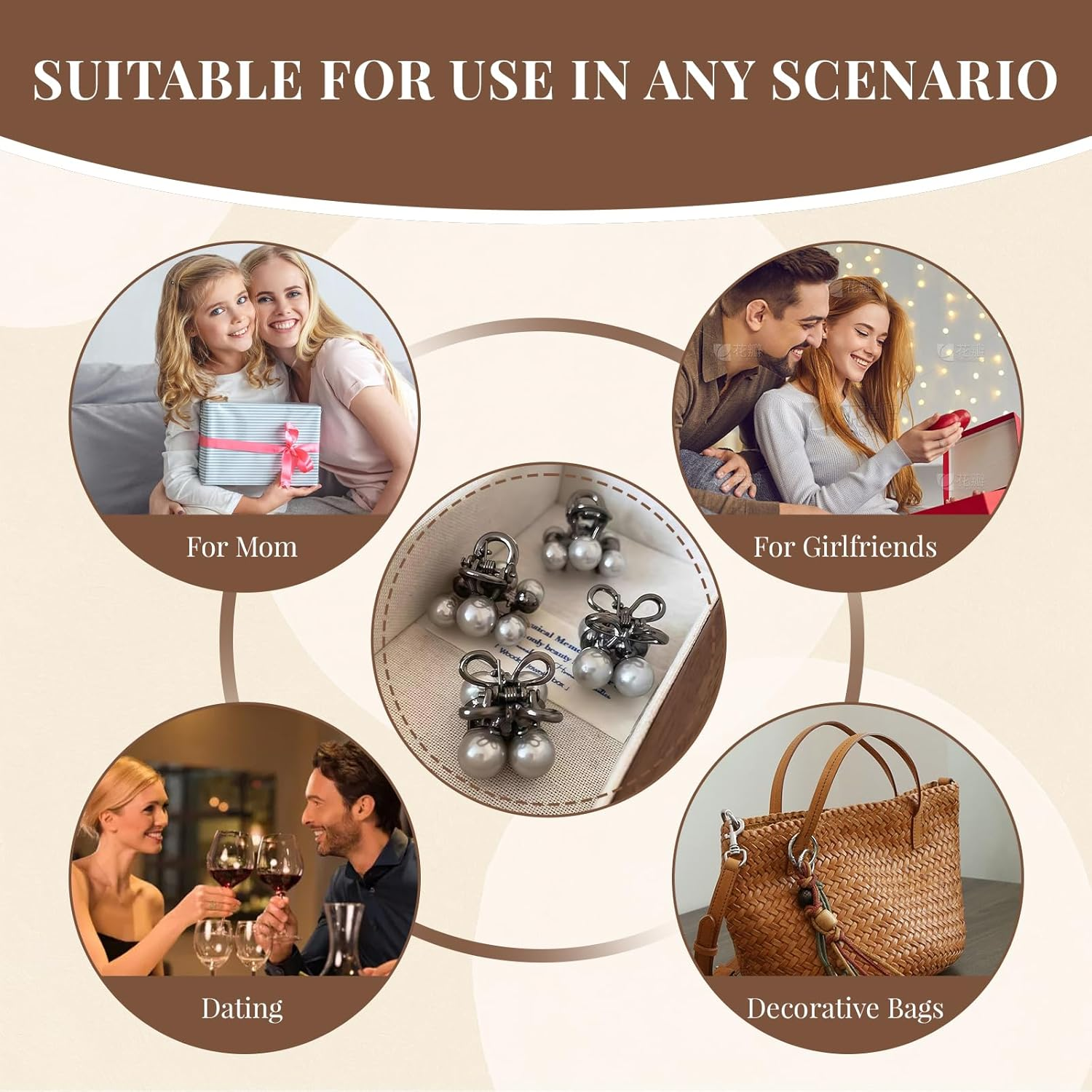 Yamobi Pack of 4 Mini Cherry Hair Clips, Cute Pearl Claw Clips for Women and Girls, Mini Cherry Hair Clips for Half Hairstyles image number 2