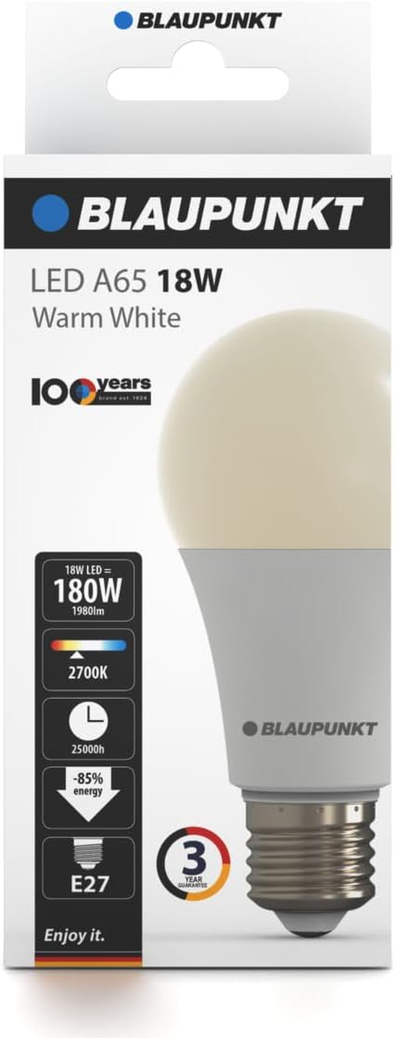 Blaupunkt LED Bulb Classic A65 LED Lamp, E27 Base Screw, 18W, Replaces 180W Incandescent, Warm White 2700K, Yellow Light, Non-Dimmable, 1980 Lumen, Light Bulb, Room Lighting, 1 Piece (Pack of 1) image number 3