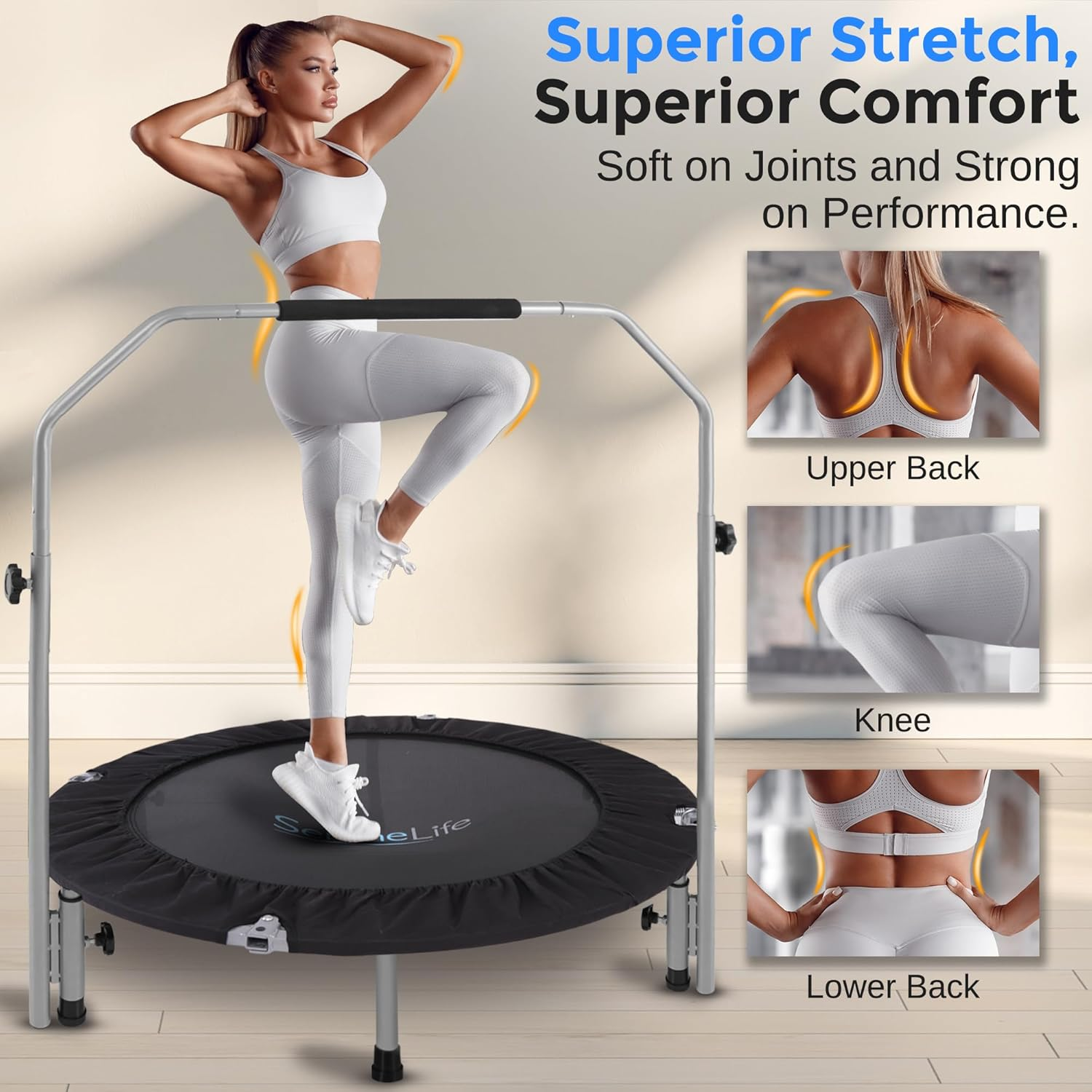 Serenelife 40" Mini Trampoline Rebounder, Portable and Foldable Fitness Trampoline, Suitable for Adults and Kids, Perfect for Indoor/Outdoor Workout - Black image number 3