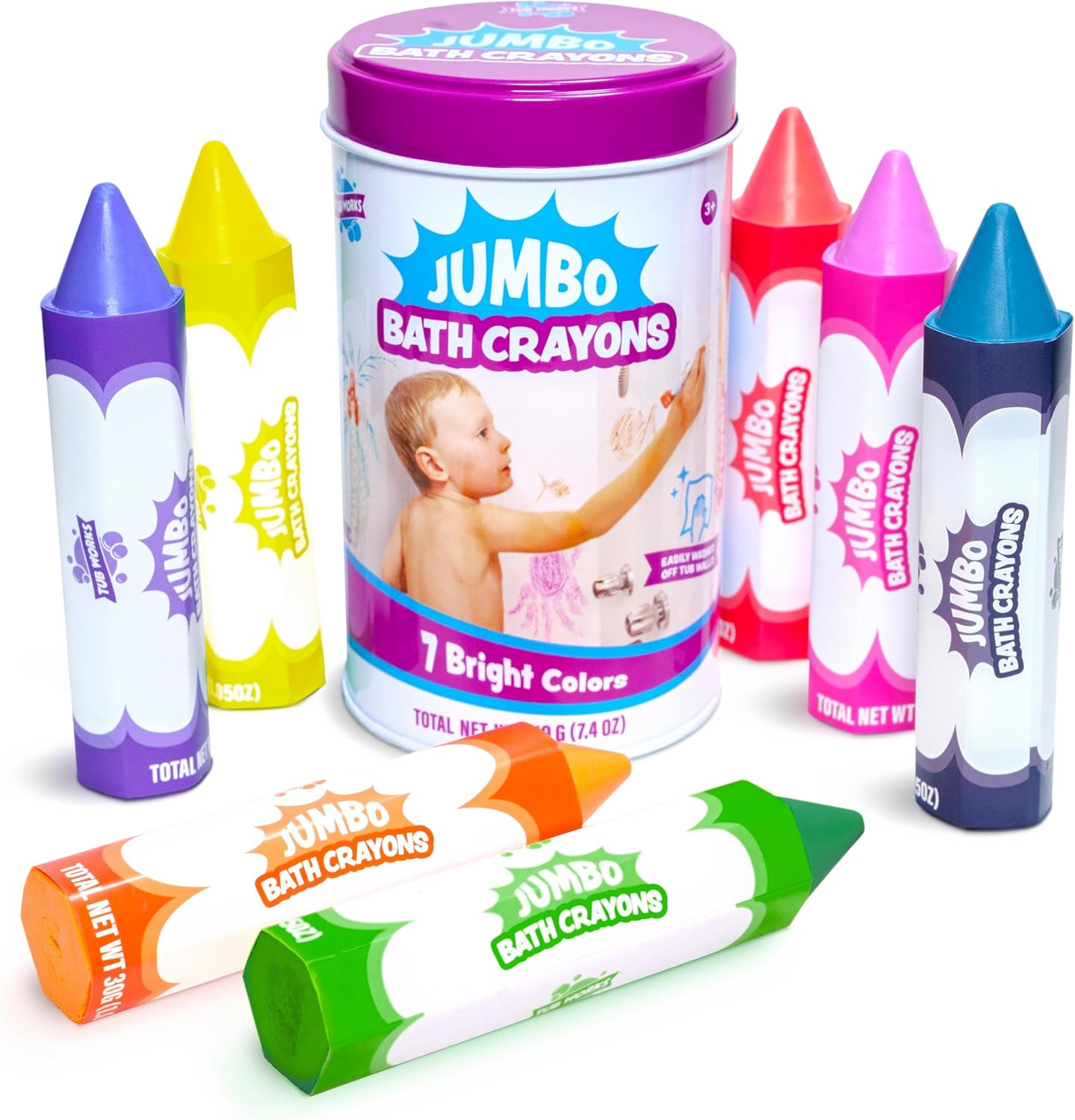 Tub Works&reg; Smooth&trade; Jumbo Bath Crayons Bath Toy | Nontoxic, Washable Bath Crayons for Toddlers & Kids | Unique Formula Draws Smoothly & Vividly on Wet & Dry Tub Walls | Large, Easy-Grip Bathtub Crayons image number 4