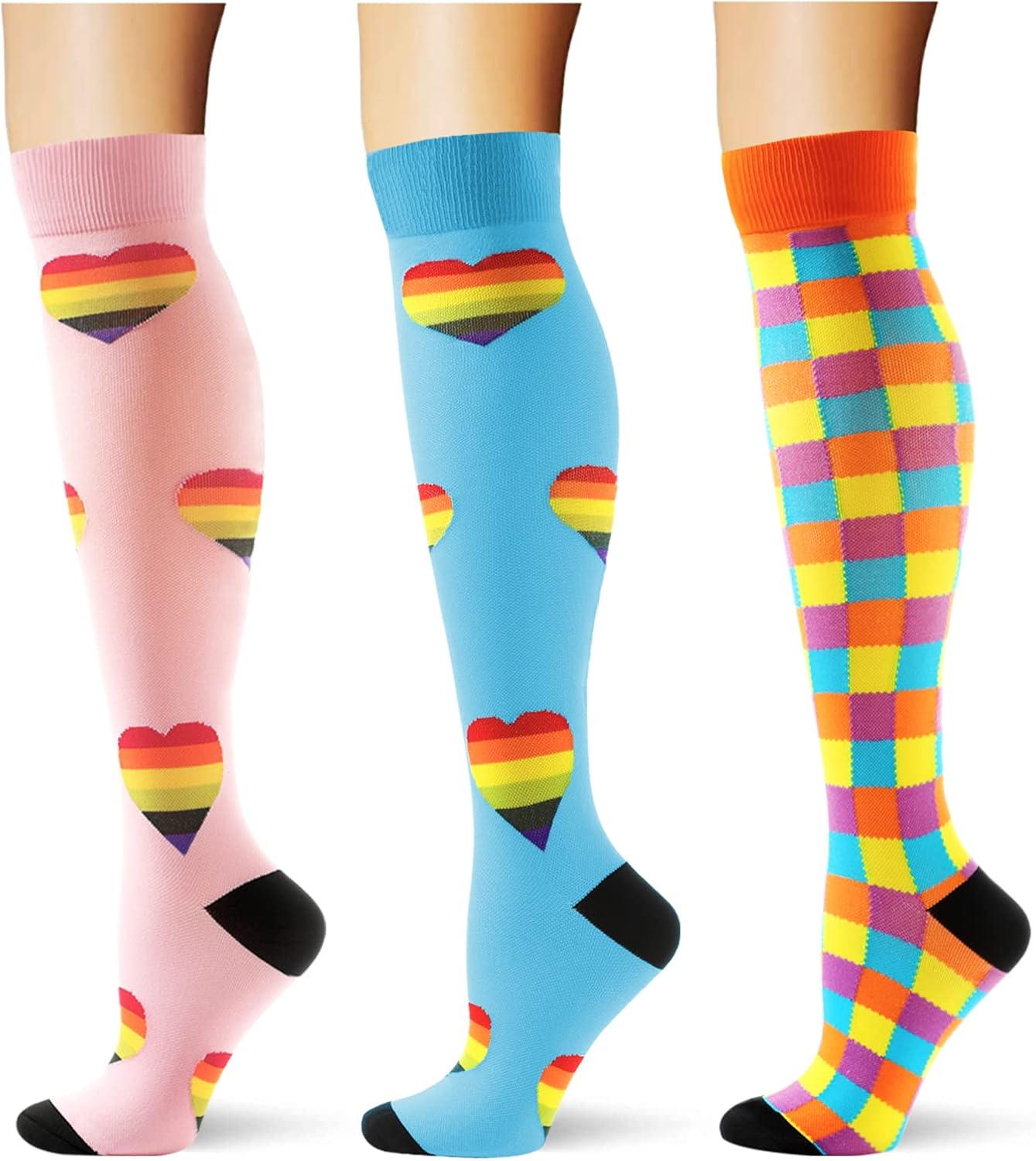 (3 Pairs) Compression Socks 20-30 Mmhg Long Socks for Women and Knee High Socks Best Support for Women