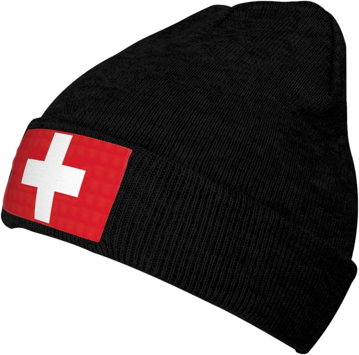 DRTGEDS Swiss Flag Winter Beanie for Men Women,Warm Lined Beanie Soft Warm Knit Hat Cuffed Cap for Cold Weather