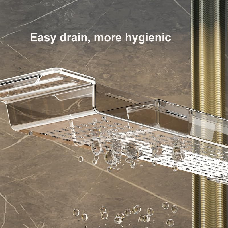 Bath Tray for Bathtub, Acrylic Caddy Table with Extending Sides, Adjustable Bathroom Free Soap Holder, over Tub Racks (Transparency) image number 3