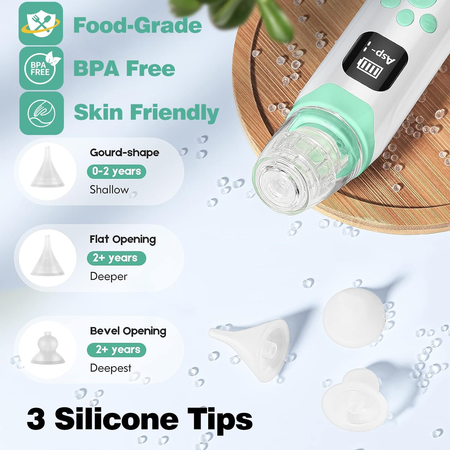 Large Flow Electric Nasal Aspirator, Newest Nose Sucker for Baby, Booger Sucker, Nose Cleaner for Toddlers with 3 Silicone Tips, 3 Suction Levels, Music & Light Soothing Function (KA1001) image number 4